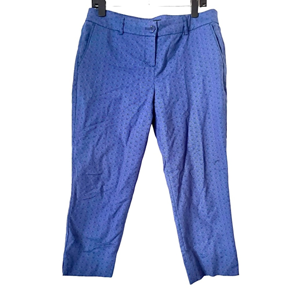 Hilary Radley‎ Blue Straight Leg Ankle Pants with Geometric Pattern 10